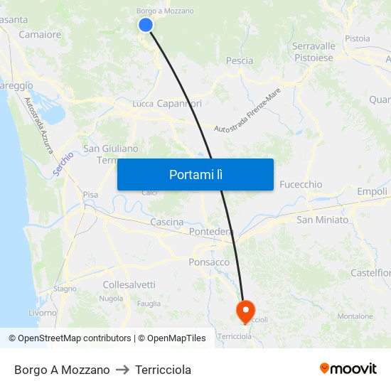 Borgo A Mozzano to Terricciola map