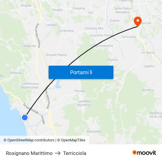 Rosignano Marittimo to Terricciola map