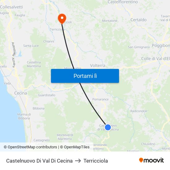 Castelnuovo Di Val Di Cecina to Terricciola map
