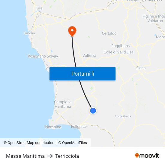 Massa Marittima to Terricciola map