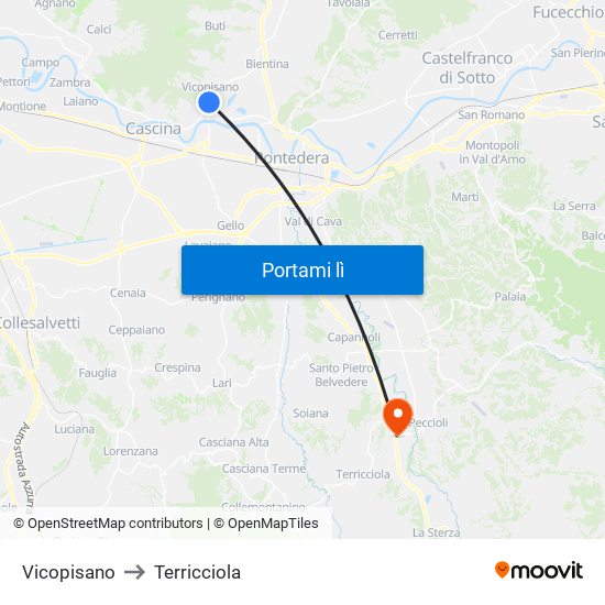 Vicopisano to Terricciola map