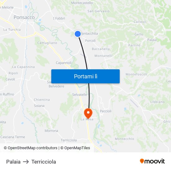 Palaia to Terricciola map