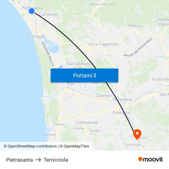 Pietrasanta to Terricciola map