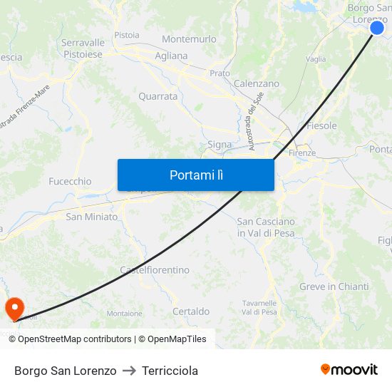 Borgo San Lorenzo to Terricciola map