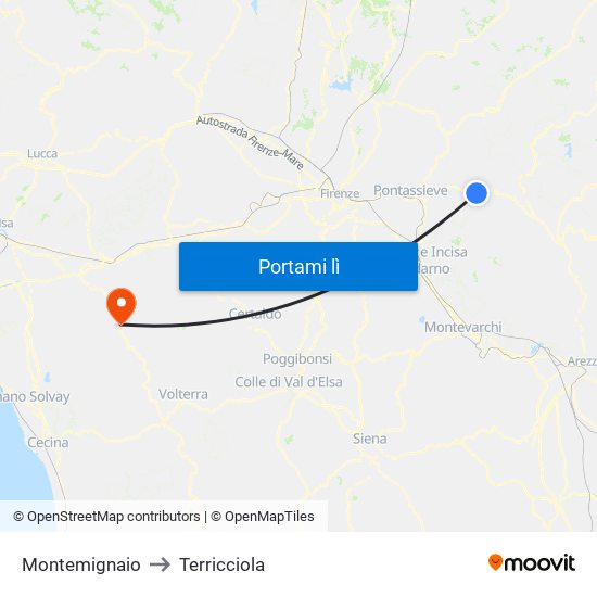 Montemignaio to Terricciola map