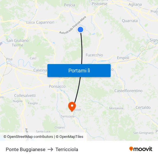 Ponte Buggianese to Terricciola map