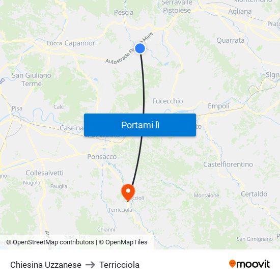 Chiesina Uzzanese to Terricciola map