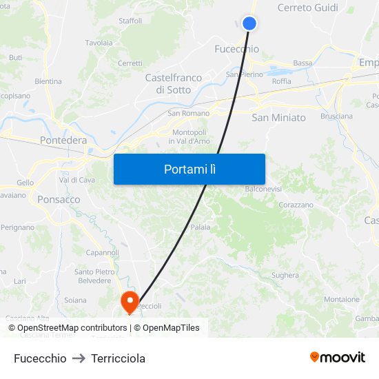 Fucecchio to Terricciola map