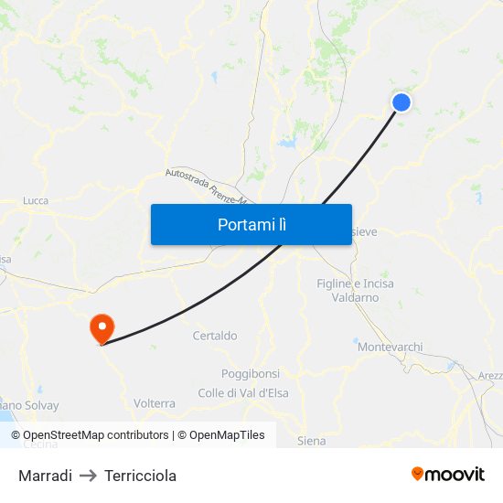 Marradi to Terricciola map