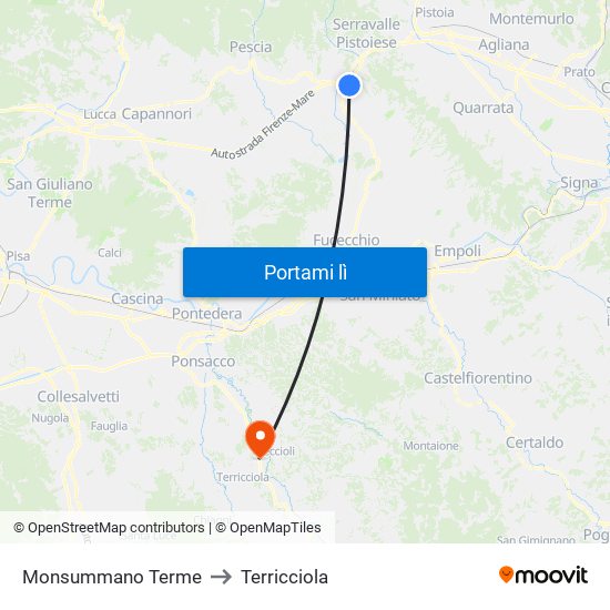 Monsummano Terme to Terricciola map