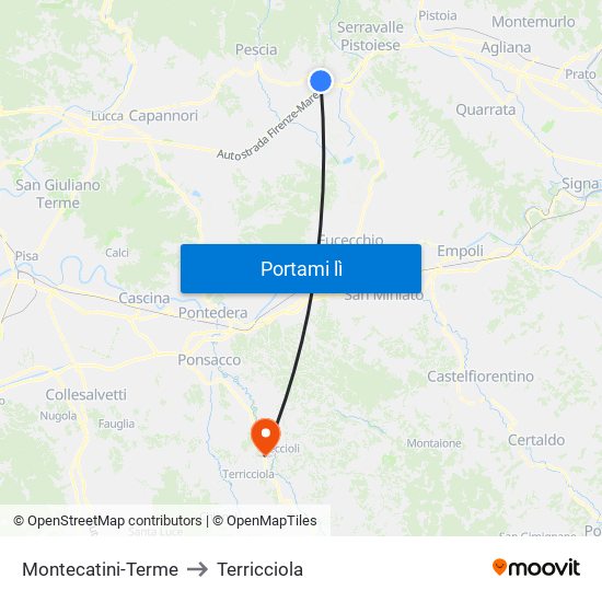 Montecatini-Terme to Terricciola map