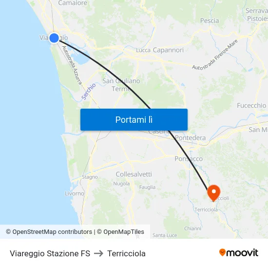 Viareggio Stazione FS to Terricciola map