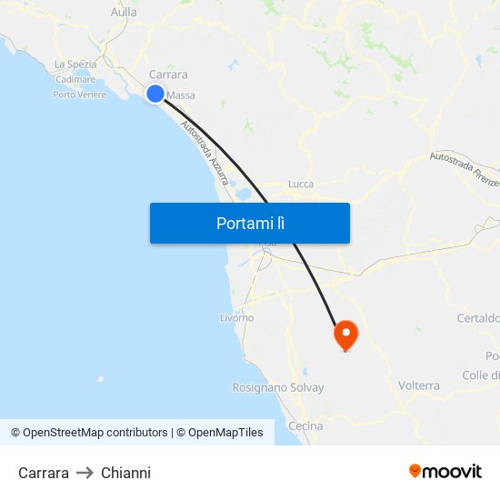 Carrara to Chianni map