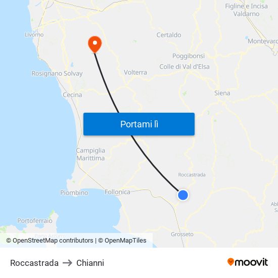 Roccastrada to Chianni map