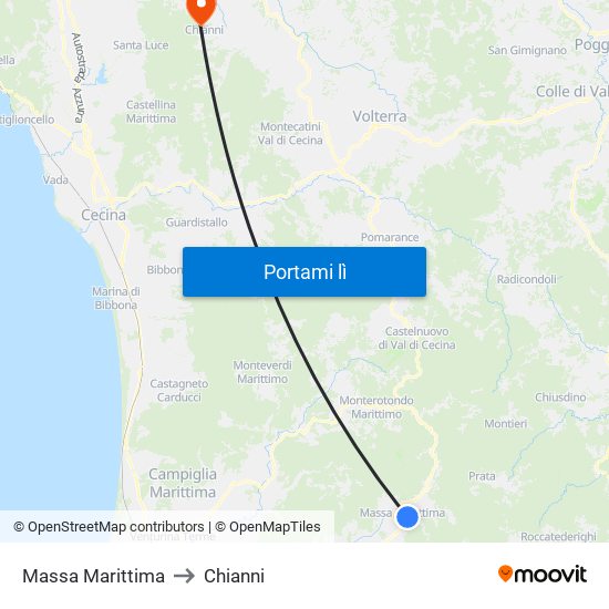 Massa Marittima to Chianni map