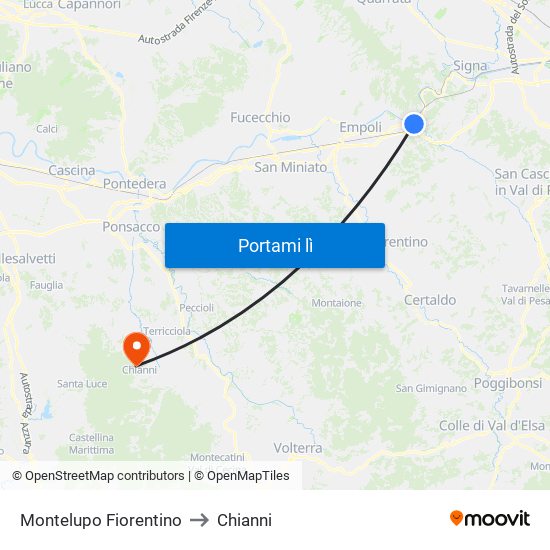 Montelupo Fiorentino to Chianni map