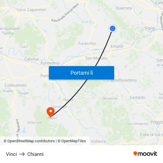 Vinci to Chianni map