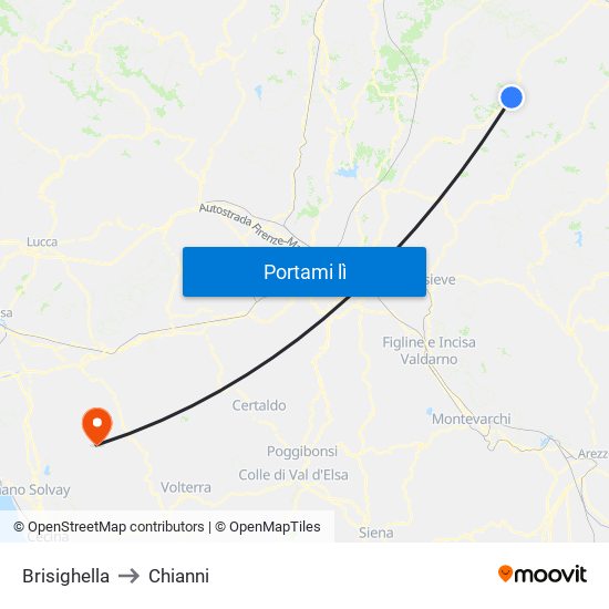 Brisighella to Chianni map