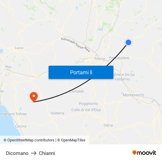 Dicomano to Chianni map