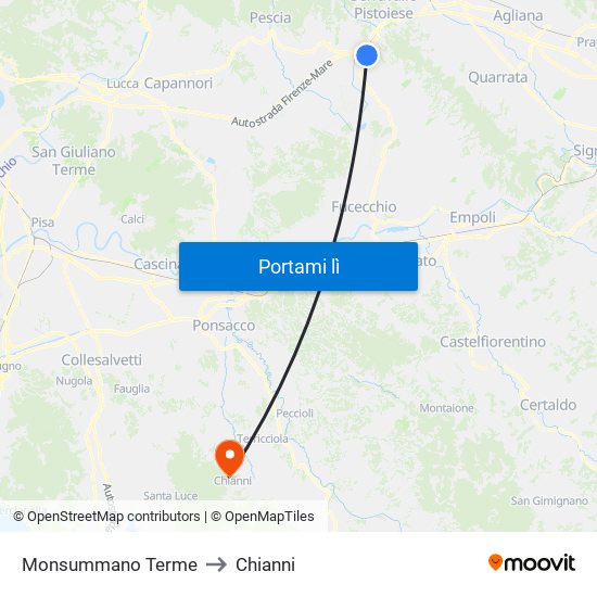 Monsummano Terme to Chianni map