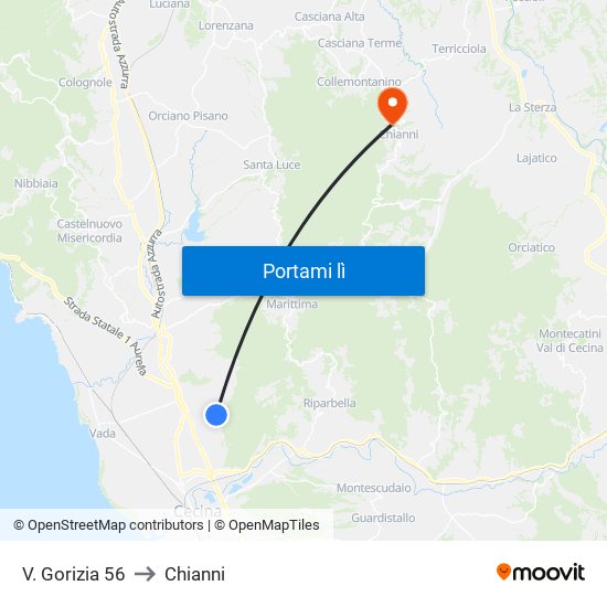 V. Gorizia 56 to Chianni map