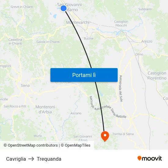 Cavriglia to Trequanda map