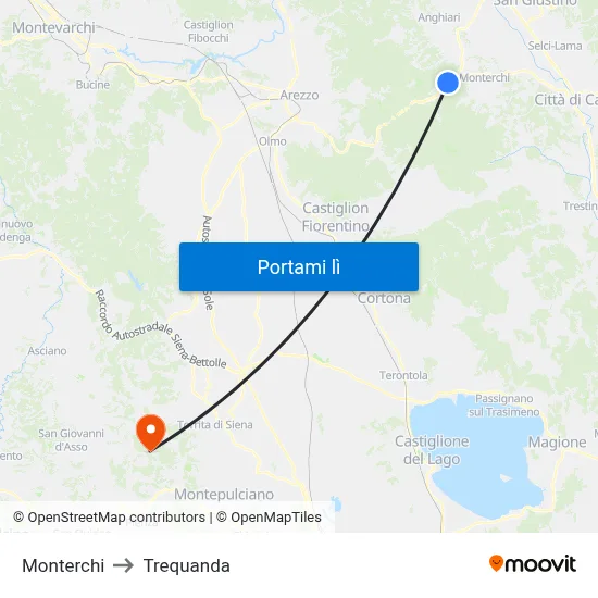 Monterchi to Trequanda map