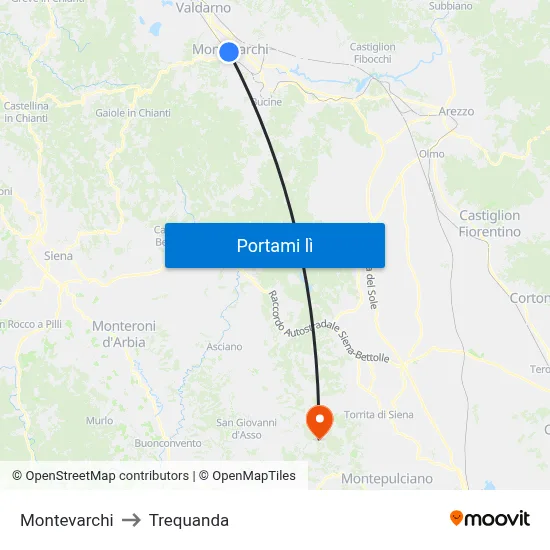 Montevarchi to Trequanda map