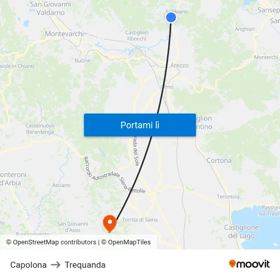 Capolona to Trequanda map