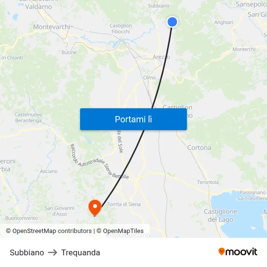 Subbiano to Trequanda map