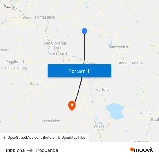Bibbiena to Trequanda map