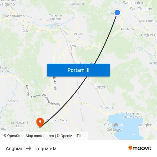 Anghiari to Trequanda map