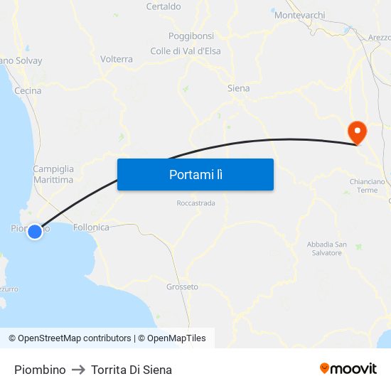 Piombino to Torrita Di Siena map