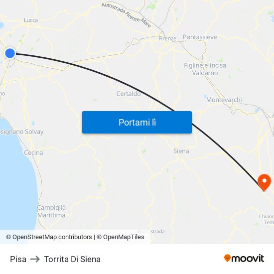 Pisa to Torrita Di Siena map