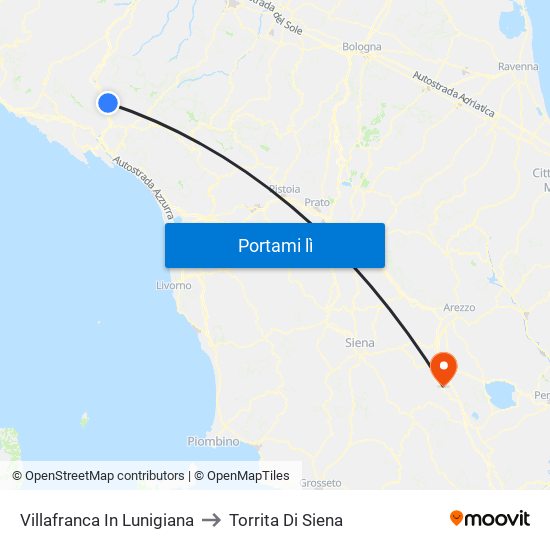 Villafranca In Lunigiana to Torrita Di Siena map