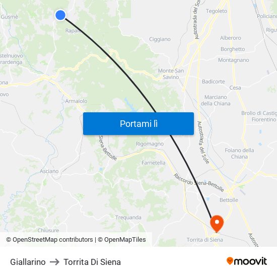 Giallarino to Torrita Di Siena map
