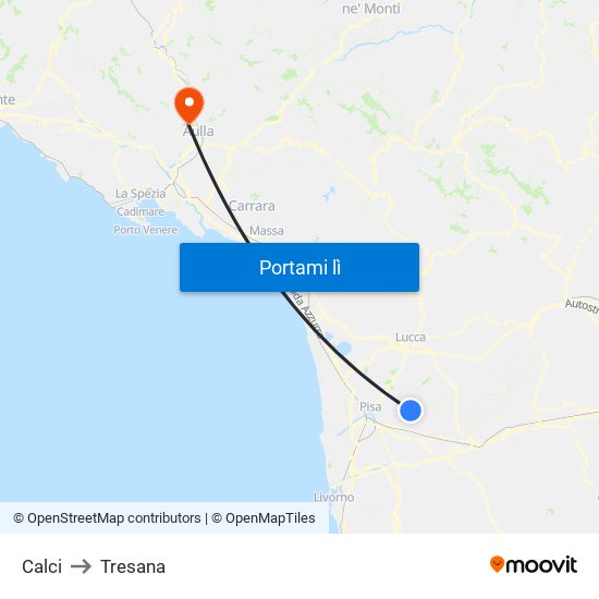 Calci to Tresana map