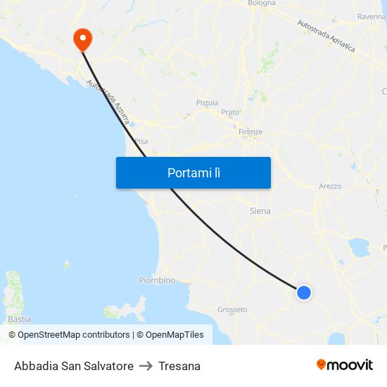 Abbadia San Salvatore to Tresana map