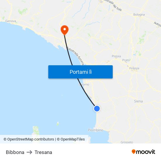 Bibbona to Tresana map