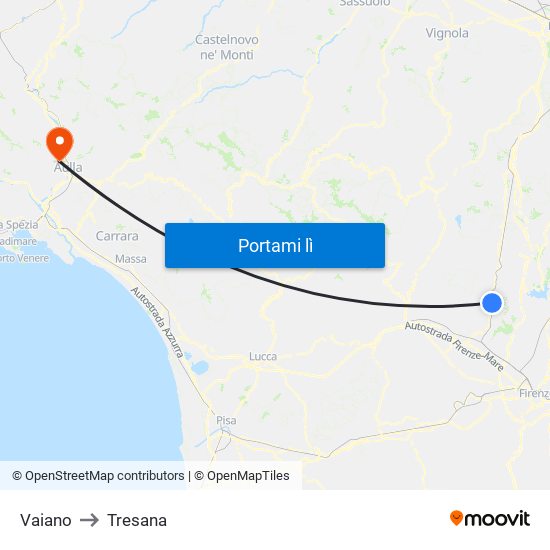 Vaiano to Tresana map