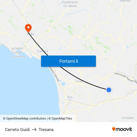 Cerreto Guidi to Tresana map