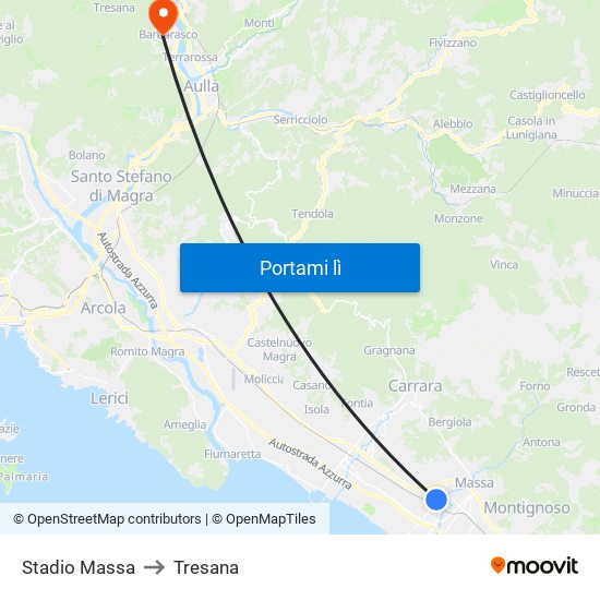 Stadio Massa to Tresana map