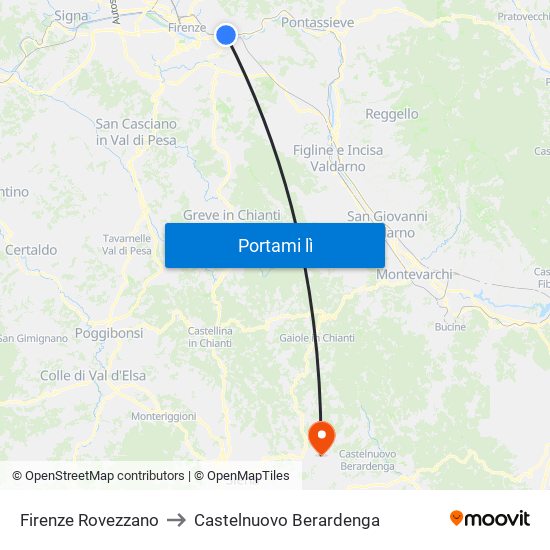 Firenze Rovezzano to Castelnuovo Berardenga map