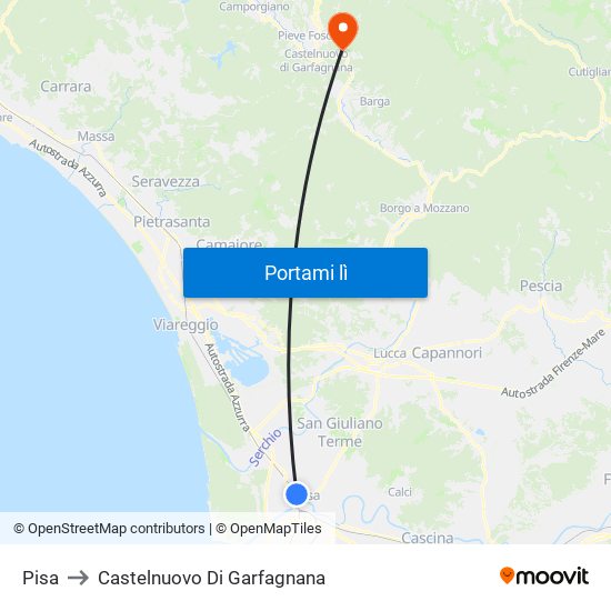 Pisa to Castelnuovo Di Garfagnana map