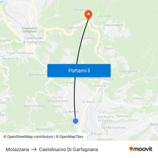 Molazzana to Castelnuovo Di Garfagnana map