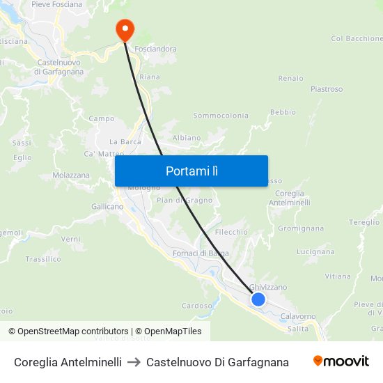 Coreglia Antelminelli to Castelnuovo Di Garfagnana map