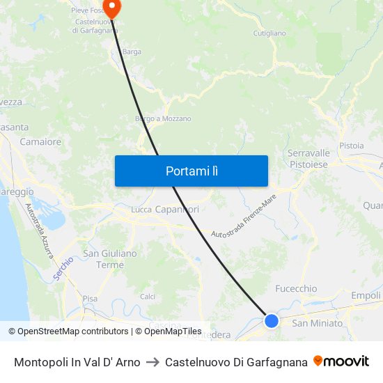 Montopoli In Val D' Arno to Castelnuovo Di Garfagnana map