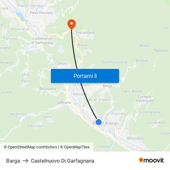 Barga to Castelnuovo Di Garfagnana map