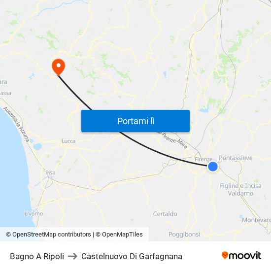 Bagno A Ripoli to Castelnuovo Di Garfagnana map