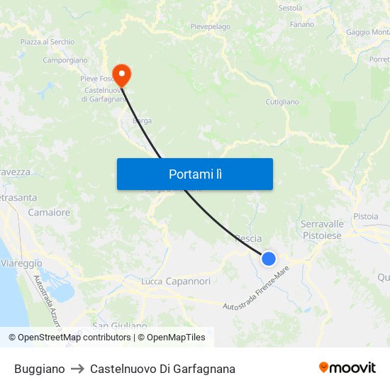 Buggiano to Castelnuovo Di Garfagnana map